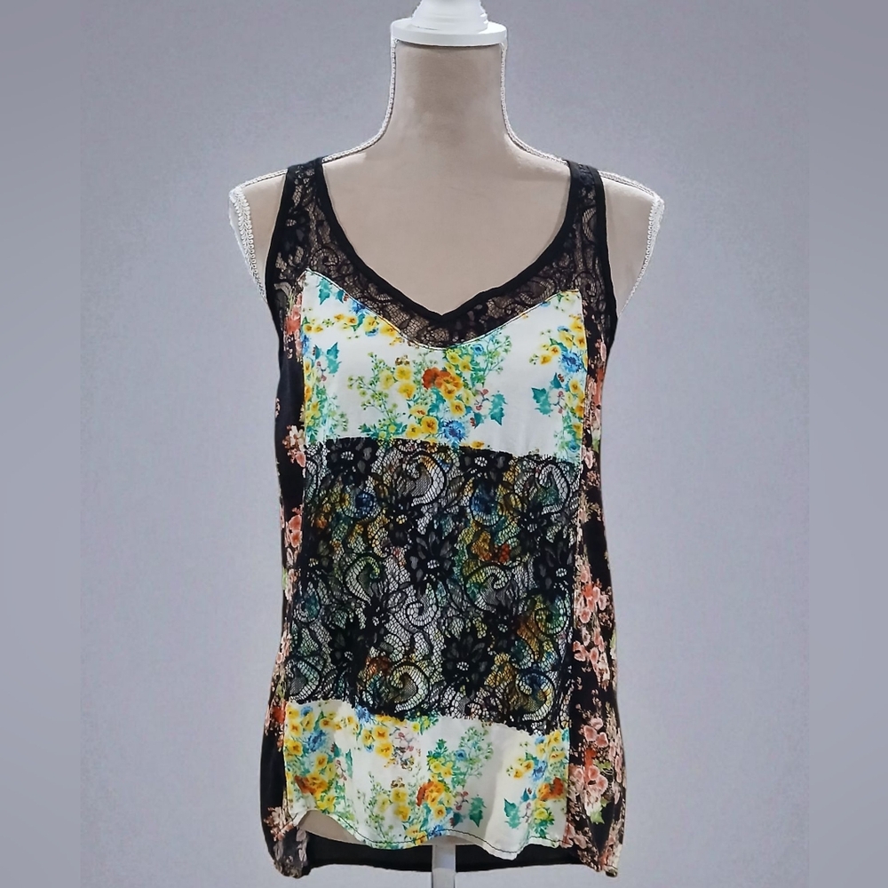 Love Stitch Patchwork Floral Lace Racerback Tank Womans Medium Feminine